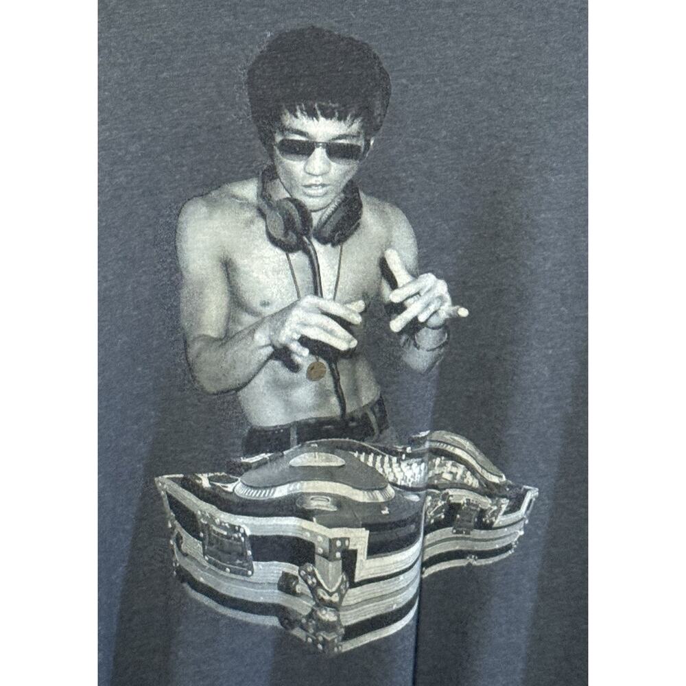 Bruce Lee DJ Gray T-Shirt Large Turntable Hip Hop Jeet Kune Do
